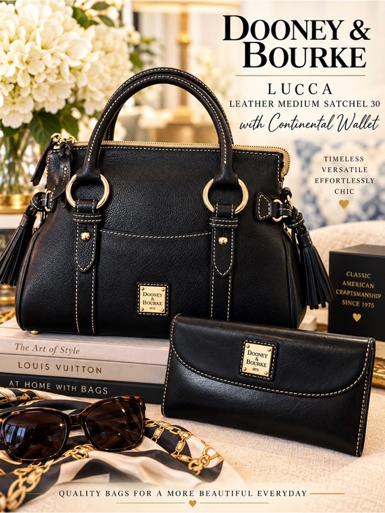 Dooney & Bourke Handbags - Dooney & Bourke Black Leather Satchel with Matching Continental Wallet